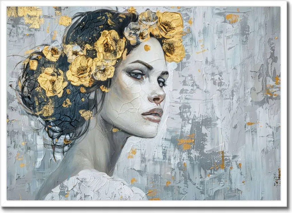 Poszter fehér keretben 70x50 Lány arany koszorúval