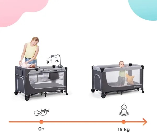 KINDERKRAFT - Utazó kiságy LEODY ezüst