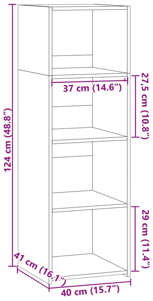 betonszürke szerelt fa magasszekrény 40 x 41 x 124 cm