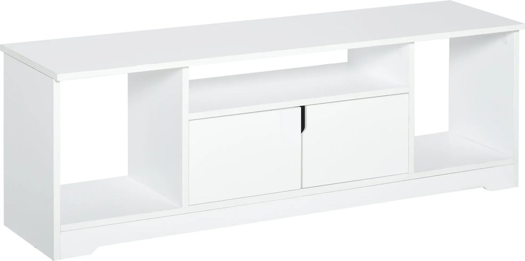HOMCOM Televíziós Állvány 42"-ig Terjedő TV-khez, Modern Televíziós Állvány Dupla Ajtós Szekrénnyel és 3 Nyitott Kiszolgálóhellyel 120x30x41cm Fehér |
