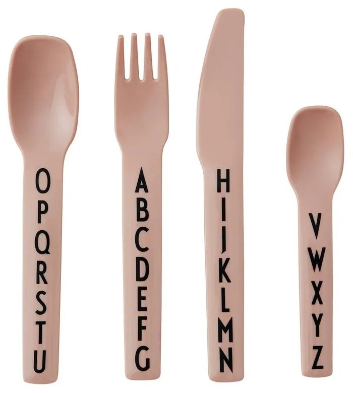 4 db-os rózsaszín gyerek evőeszköz készlet - Design Letters