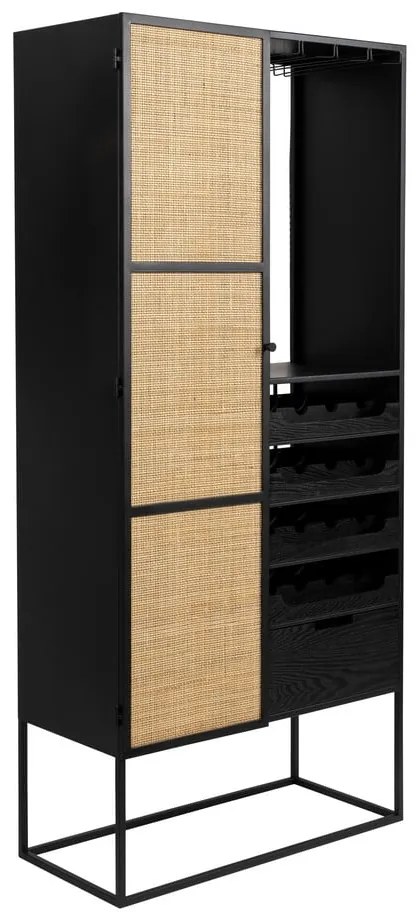 Fekete rattan bortartó szekrény 16 palackhoz, 80x175 cm Guuji - White Label