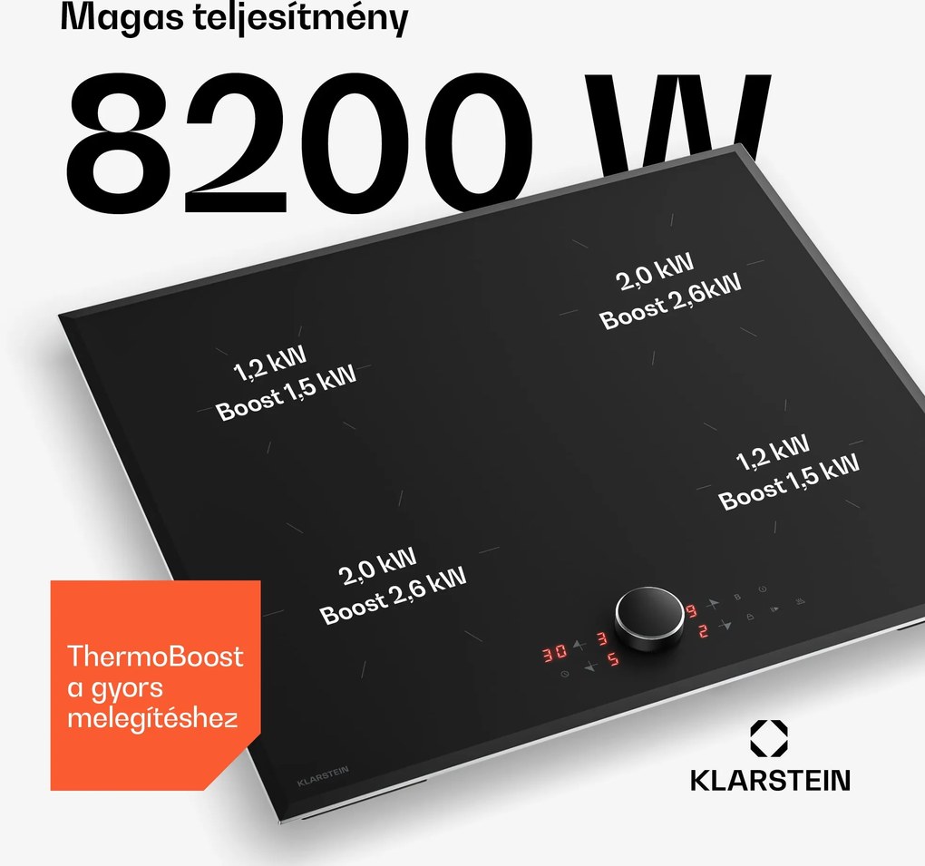 Klarstein Magnichef indukciós főzőlap | 4 főzőzóna | Modern és innovatív | 8200 W | 60 cm