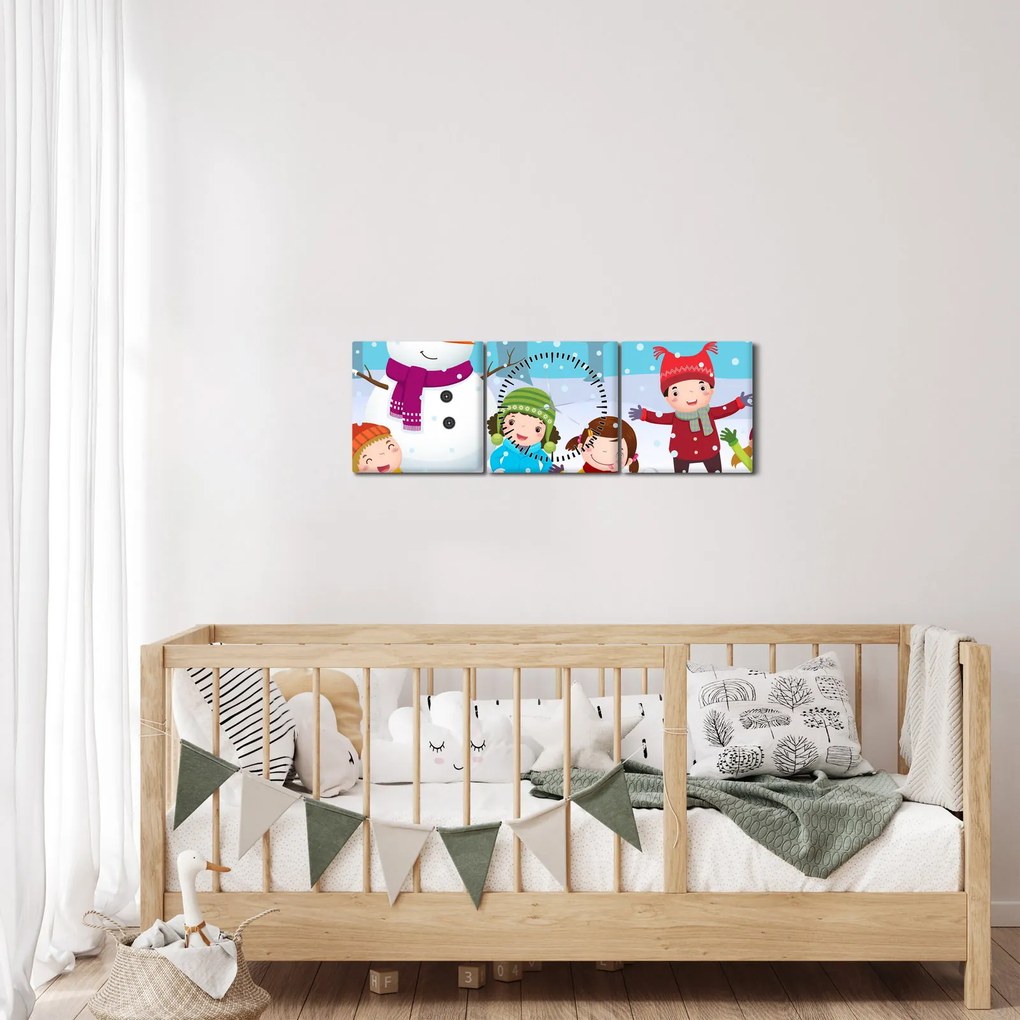 Kép - Téli gyerekes mulatságok (órával) (90x30 cm)