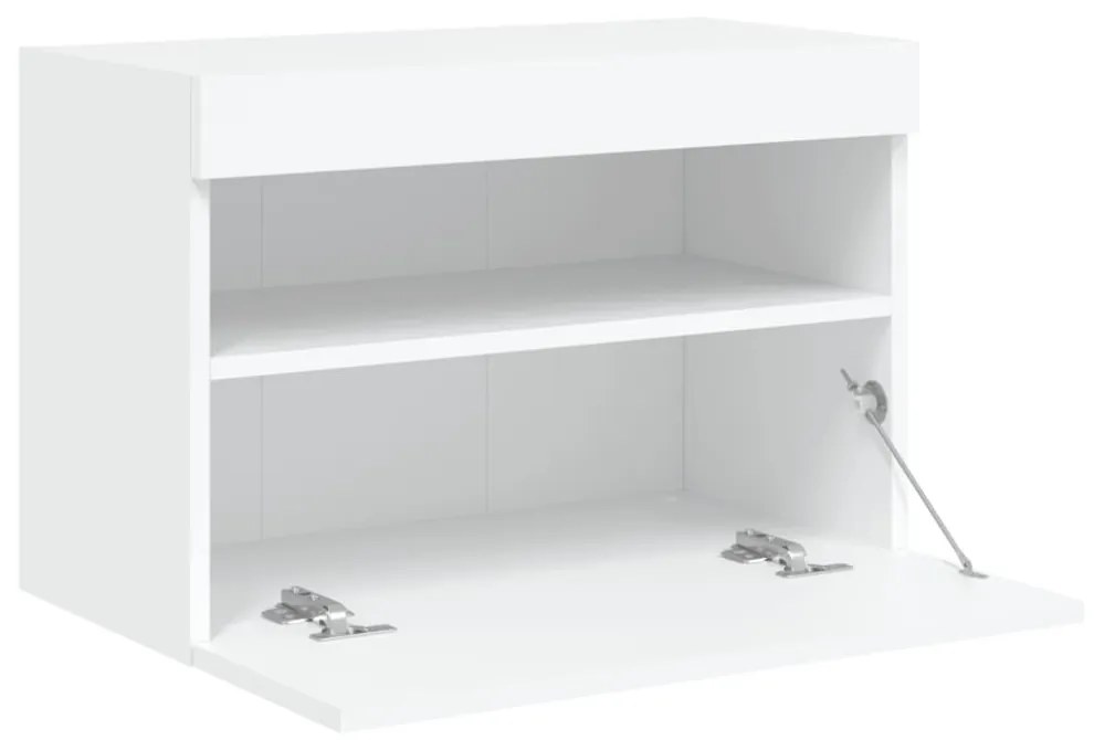 fehér falra szerelhető TV-szekrény LED-lámpákkal 60x30x40 cm