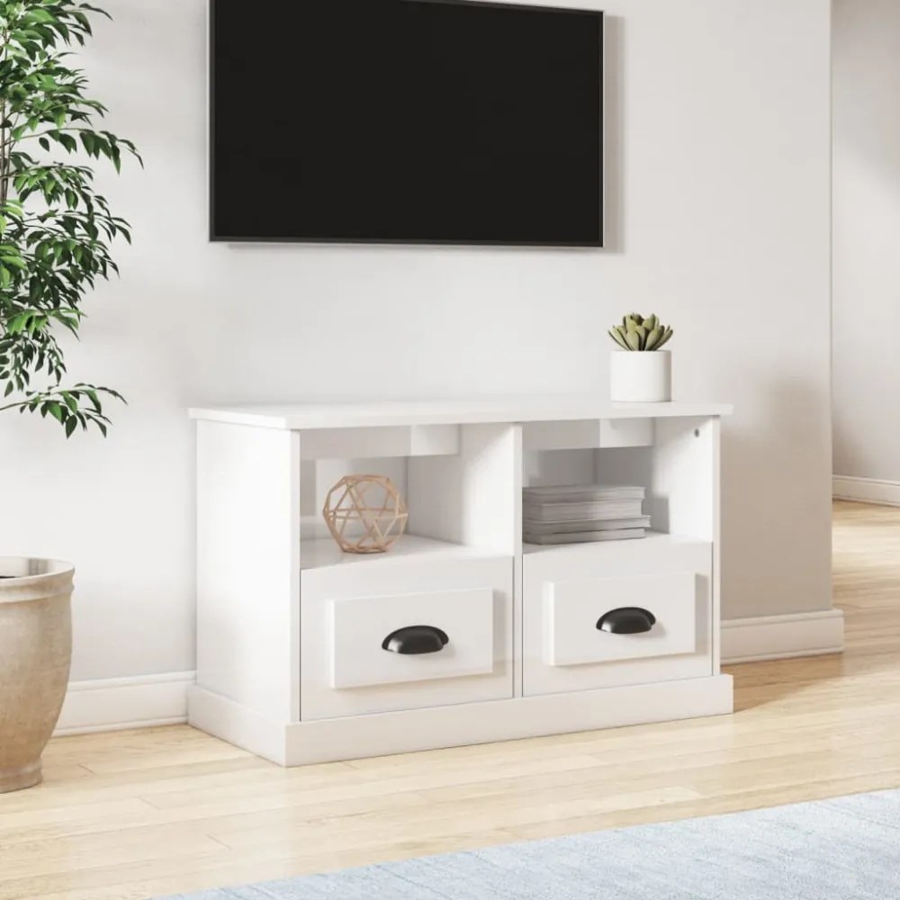 magasfényű fehér szerelt fa TV-szekrény 80 x 35 x 50 cm
