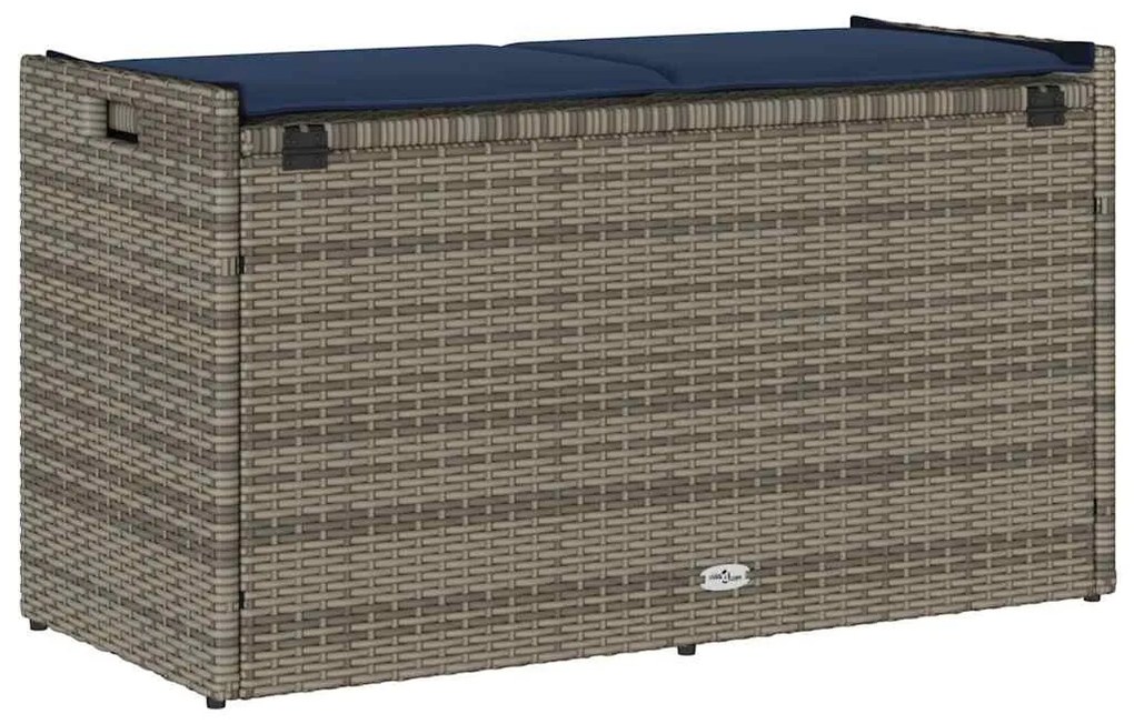 szürke polyrattan kültéri tárolópad párnával 100 cm