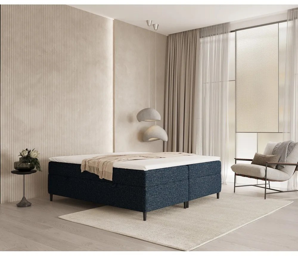 Sötétkék ágyneműtartós boxspring ágy 160x200 cm Araya – Maison de Rêve