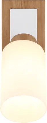 Globo 15977-1 Fali lámpa, barna fa, matt fehér fém, krómozott fém, matt fehér üveg, forgatható/dönthető, SzxM: 103x250mm, Mélység: 220mm, 1x E27 60W 230V izzó nélkül