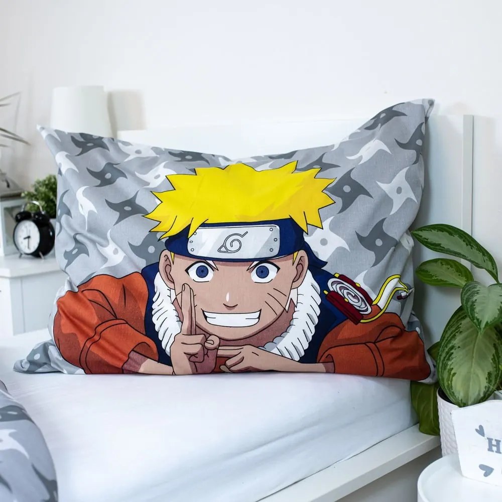 Egyszemélyes pamut gyerek ágyneműhuzat 140x200 cm Naruto "Grey" – Jerry Fabrics