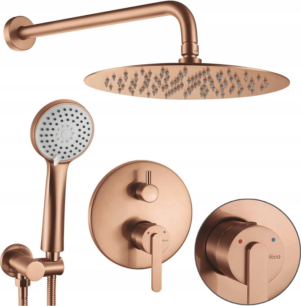 Süllyesztett zuhanyszett esőztetővel Rea Ontario Csiszolt réz