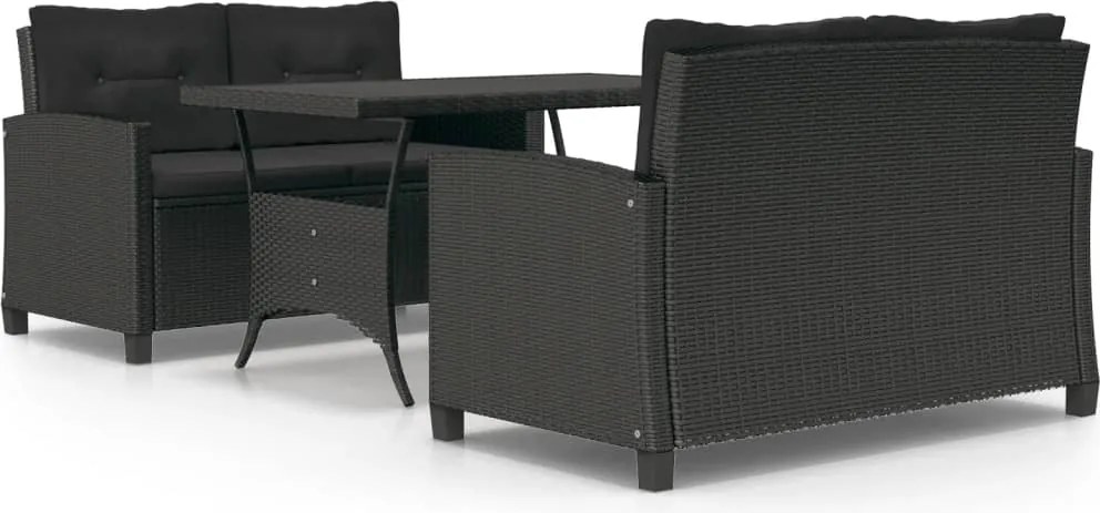 vidaXL 3 részes polyrattan kerti étkezőgarnitúra fekete párnákkal