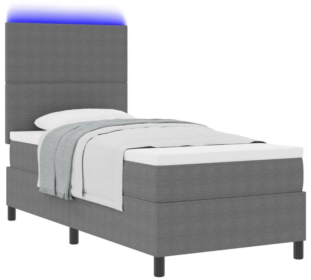 Boxspring ágy matraccal & LED világítással szürke 100x200 cm kordbársony