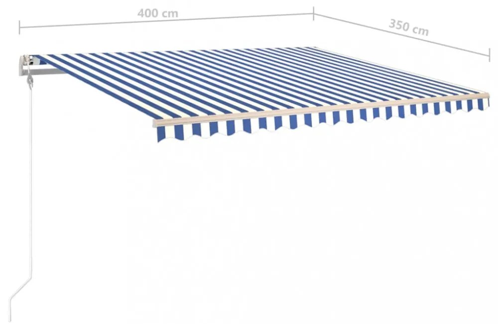 kék/fehér automata szélérzékelős és LED-es napellenző 400x350cm