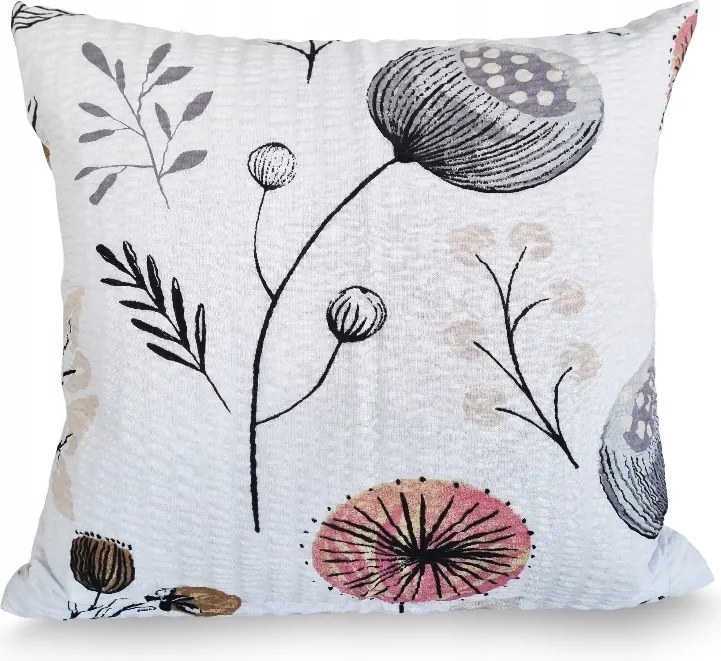 Fakéreg párnahuzat 70x80 szürke rózsaszín narancssárga pipacsok fehér alapon