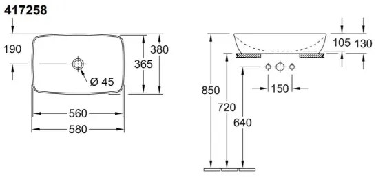 Villeroy & Boch 417258BCT8 - ARTIS pultba ültethető mosdó 58x38,5 cm kerámia/fekete