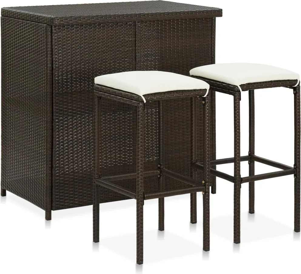 vidaXL 3 darabos barna polyrattan bárszett