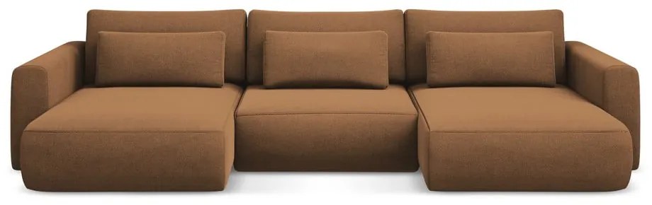 Terrakotta színű kinyitható-tárolóhelyes (U alakú) sarokkanapé Kapua – Makamii