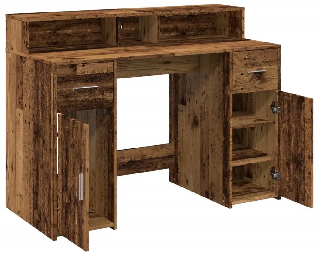 antik fa színű szerelt fa íróasztal LED-ekkel 120 x 55 x 91 cm