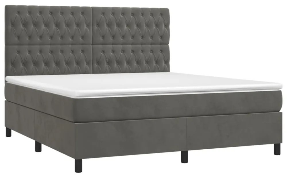 sötétszürke bársony rugós és LED-es ágy matraccal 180x200 cm
