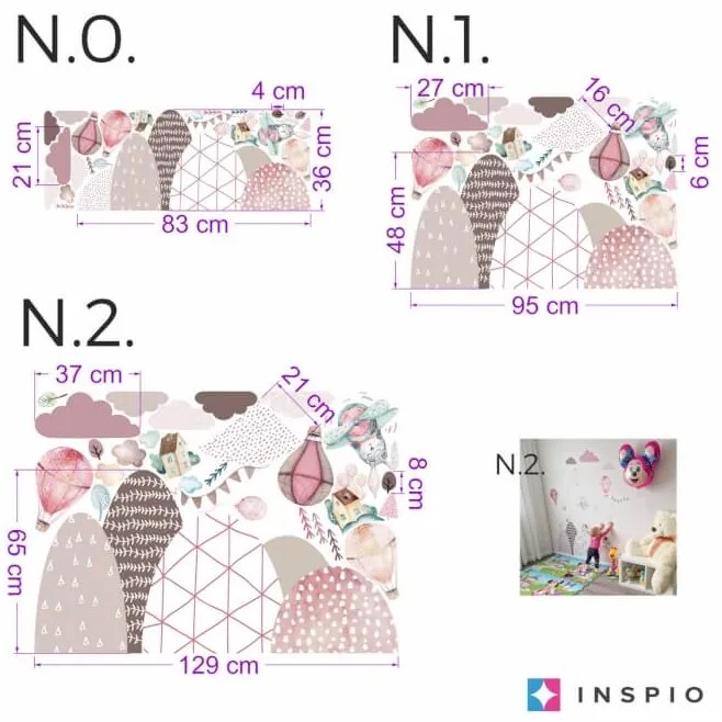 INSPIO Rózsaszín falmatrica - Hegyek, dombok