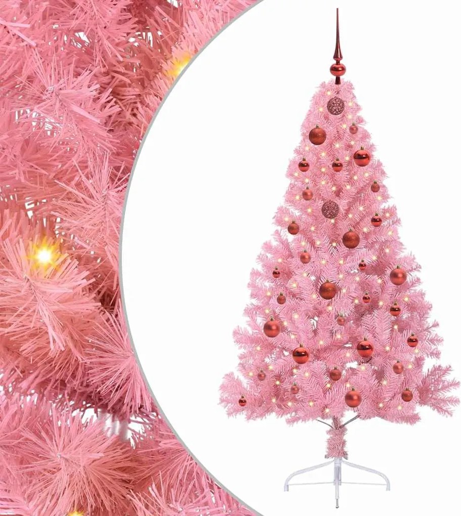 vidaXL Mesterséges, előre világított karácsonyi fa Rózsaszín 150 cm