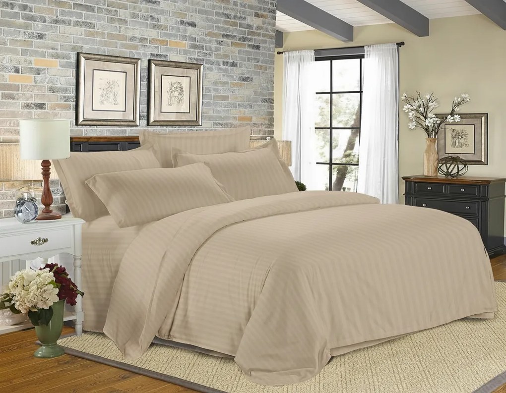 JASMINE PURE mikroszálas szállodai ágyneműhuzat, világosbarna – 1 cm-es csíkos, szállodai zsebes Ágyneműhuzat mérete: 70 x 90 cm | 140 x 200 cm