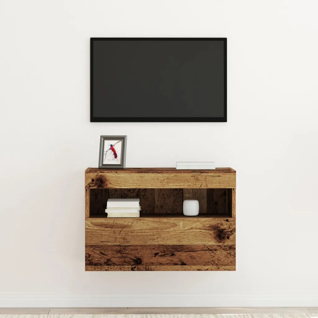 LED világítással ellátott TV faliszekrény régi fa 60x30x40 cm