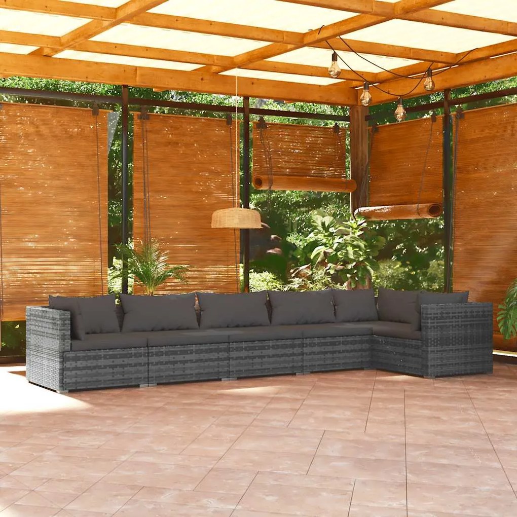 6 részes szürke polyrattan kerti ülőgarnitúra párnákkal