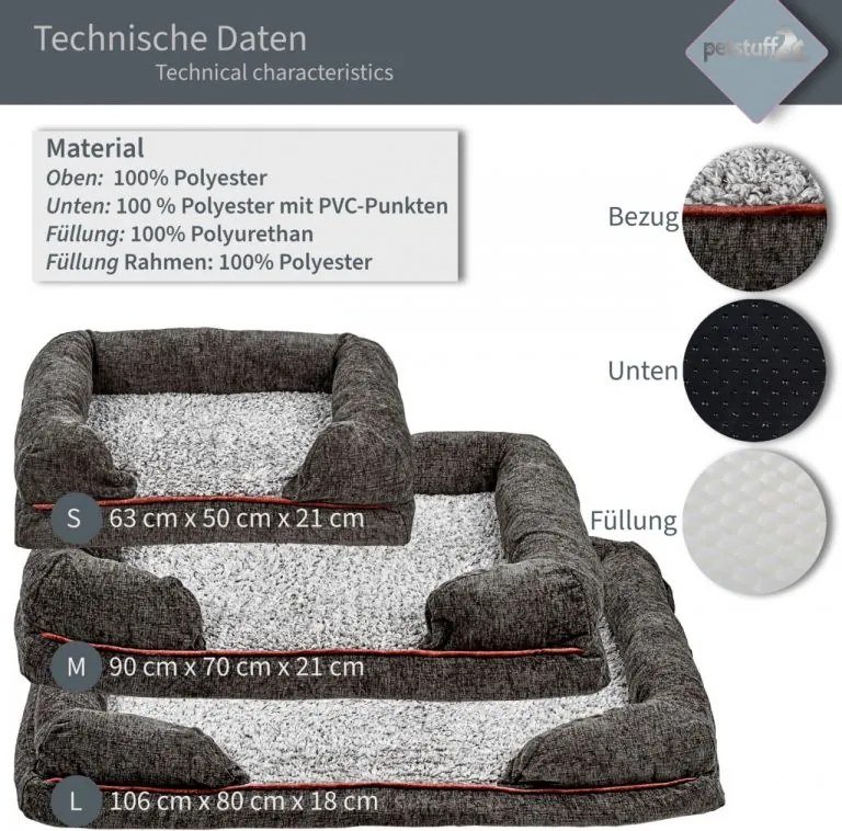 PETSTUFF® Kutyafekhely L sötét szürke 106 x 80 x 18 cm