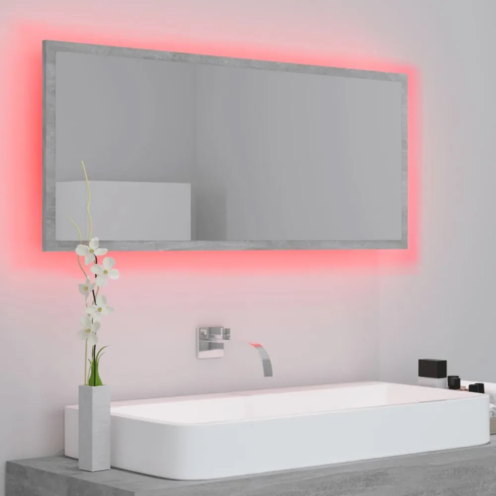 betonszürke akril LED-es fürdőszobatükör 100x8,5x37 cm