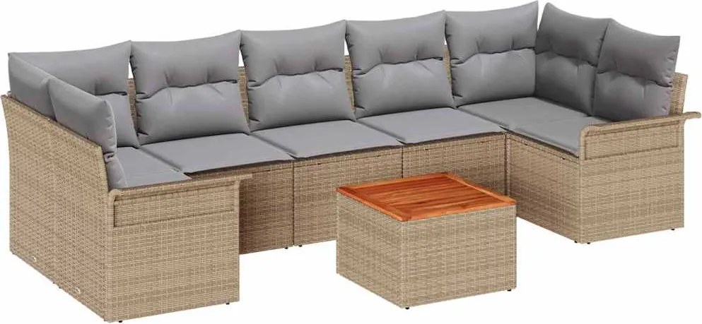 vidaXL Kerti Kanapé Szett 8 pcs Beige és Világosszürke polirattan