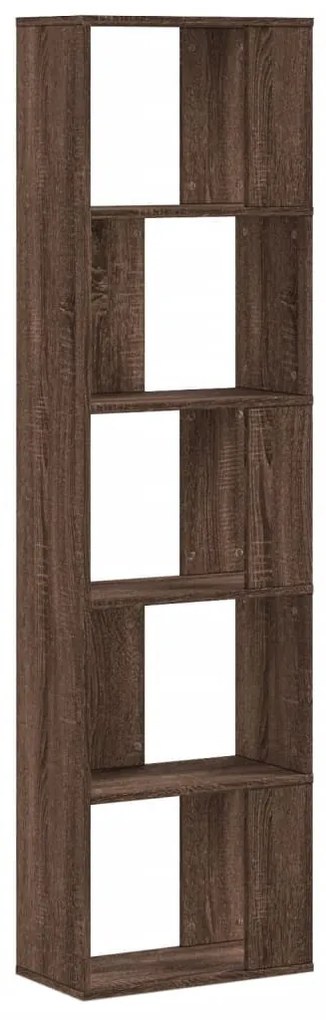 5 szintes barna tölgy szerelt fa könyvespolc 45x23,5x162,5 cm