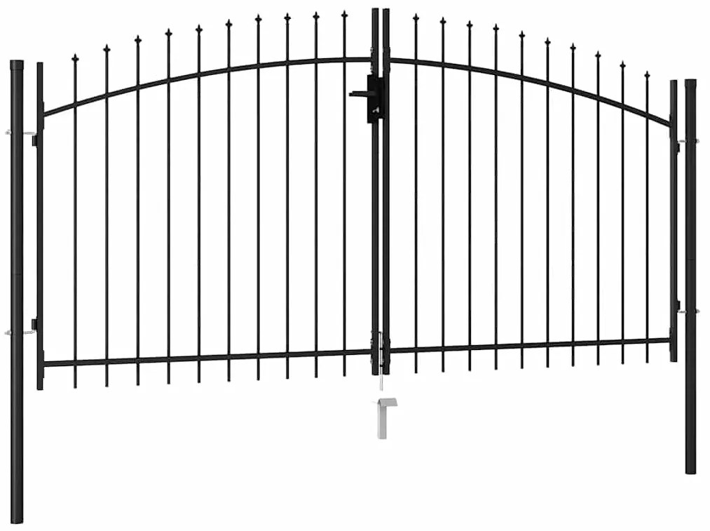 vidaXL fekete acél lándzsahegy tetejű kétajtós kerítéskapu 299,5 x 199,5 cm