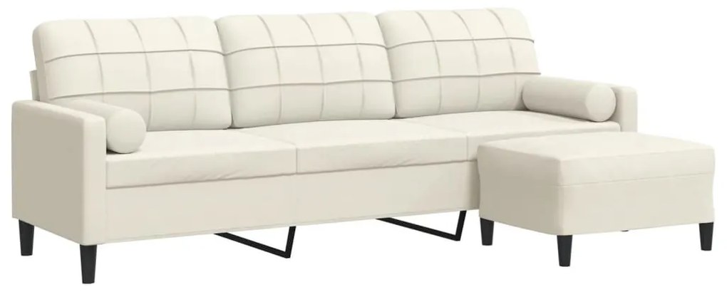 vidaXL 3 személyes krémszínű bársonykanapé lábtartóval 210 cm