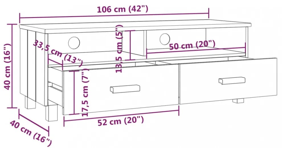 HAMAR sötétszürke tömör fenyőfa TV-szekrény 106 x 40 x 40 cm