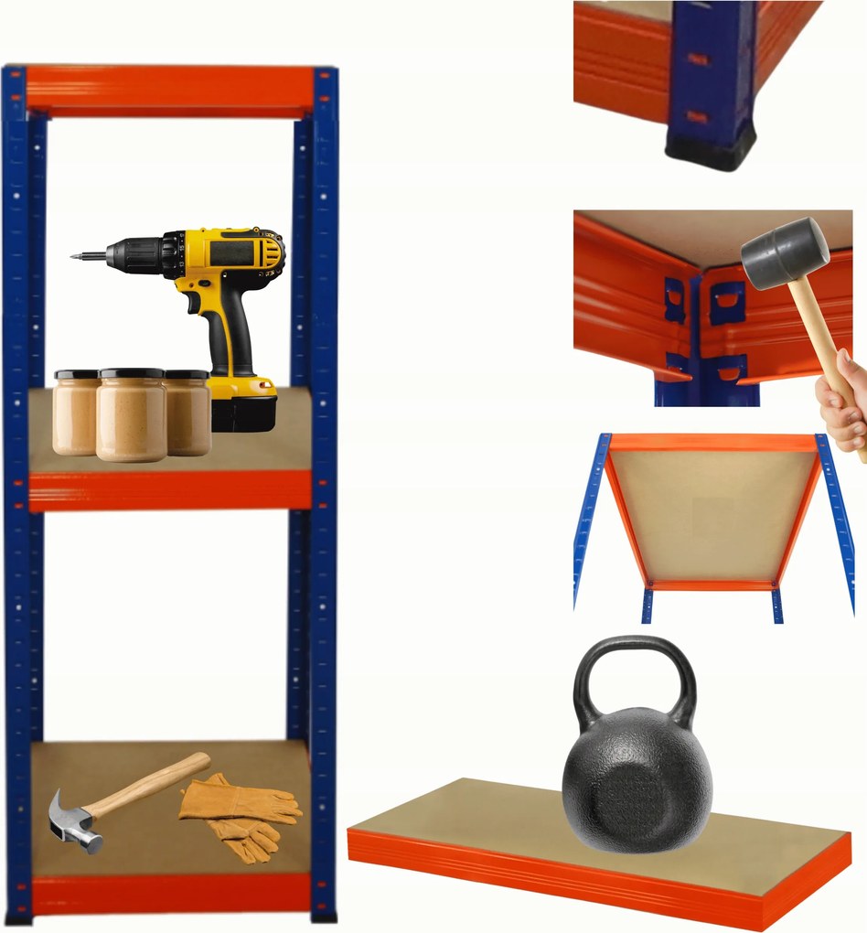 Fém tároló állvány műhely állvány Helios 90x45x45cm 3Px175kg