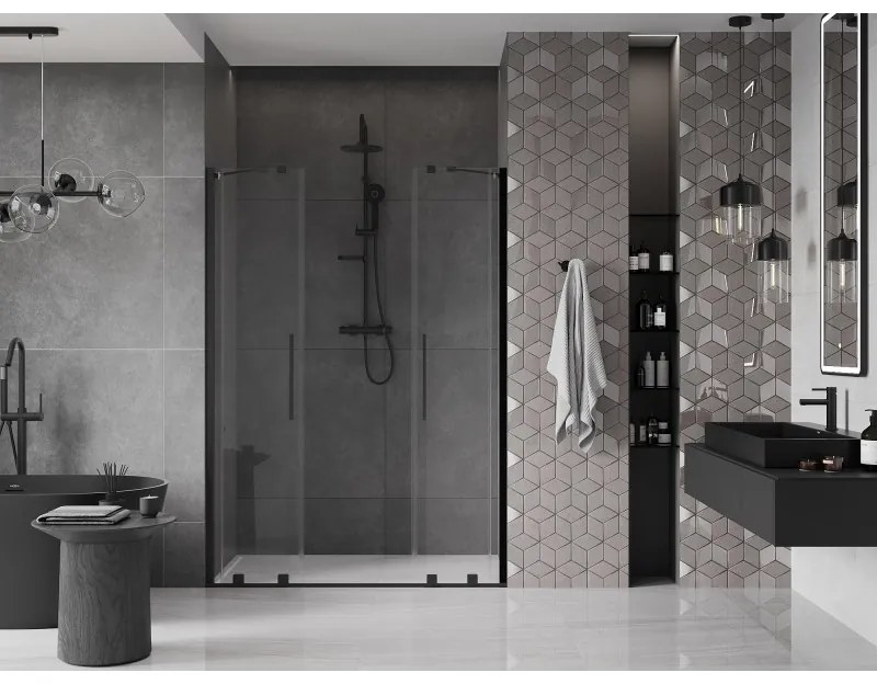Mexen Velar Duo, nyitható tolóajtó 150x200 cm, 8mm átlátszó üveg, fekete matt, 871-150-000-02-70
