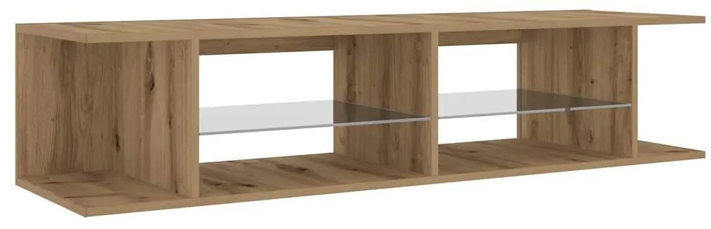 kézműves tölgy szerelt fa TV-szekrény LED-ekkel 135x39x30 cm