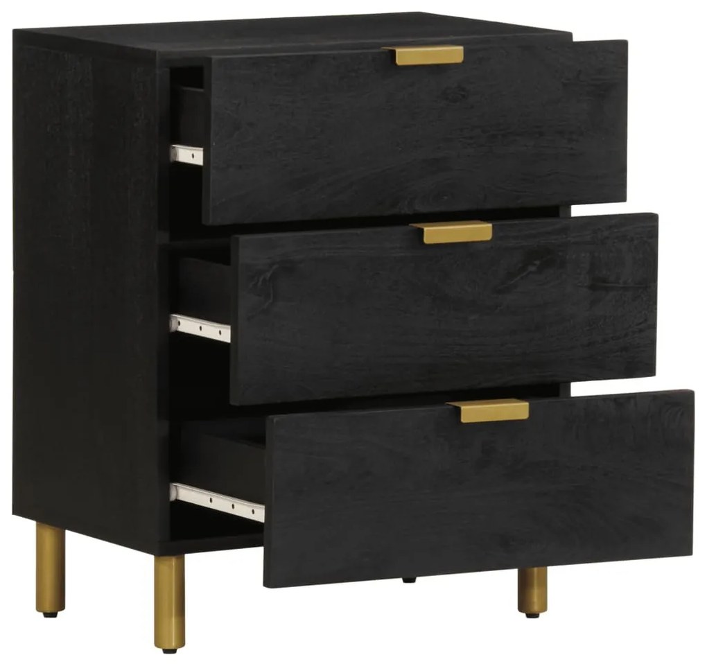 Fekete tömör szerelt fa éjjeliszekrény 50 x 33 x 62 cm