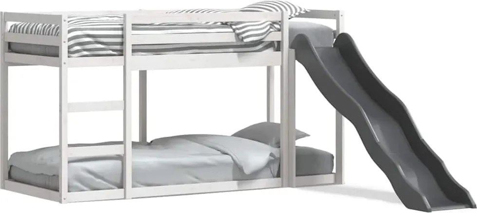 vidaXL fehér tömör fenyő emeletes ágy csúszdával és létrával 80x200 cm