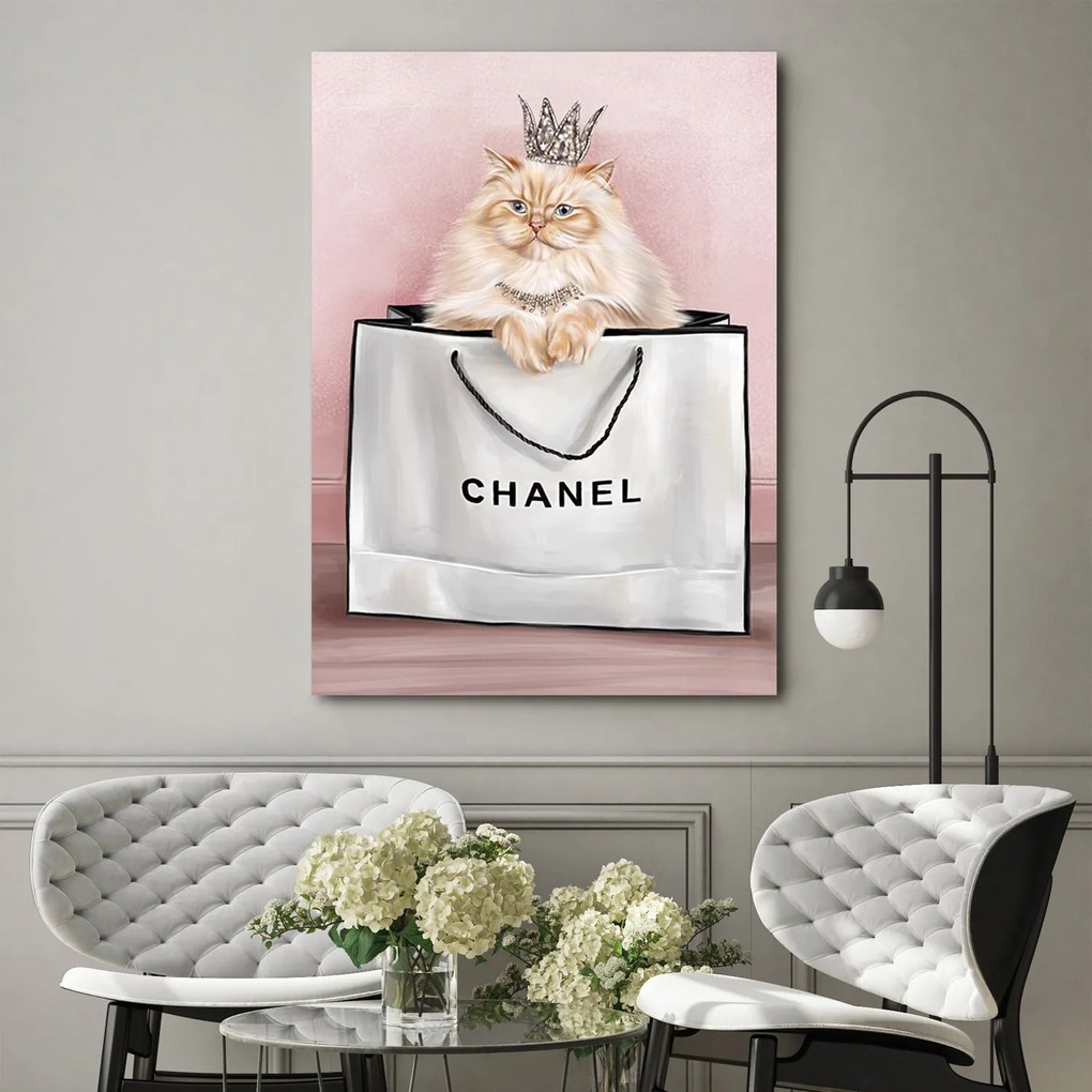 Gario Vászonkép Macska a Chanel táskában Méret: 70 x 100 cm