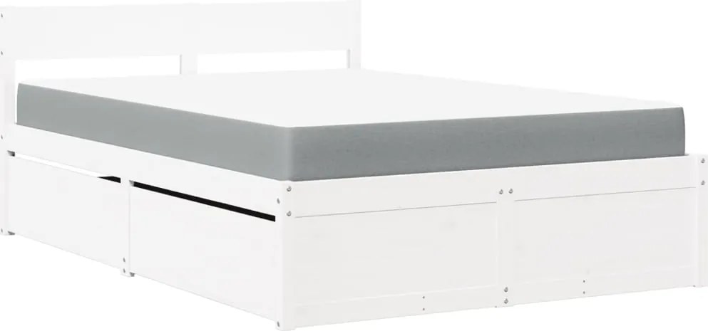vidaXL fehér tömör fenyőfa ágy fiókokkal és matraccal 120 x 190 cm