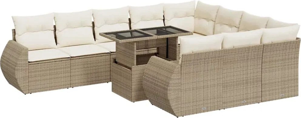 vidaXL 11 részes bézs polyrattan kerti ülőgarnitúra párnákkal