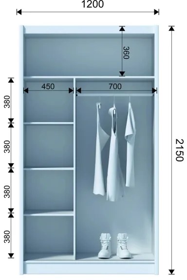 SABRINA gardróbszekrény tükörrel, 120x215 cm, craft tölgy