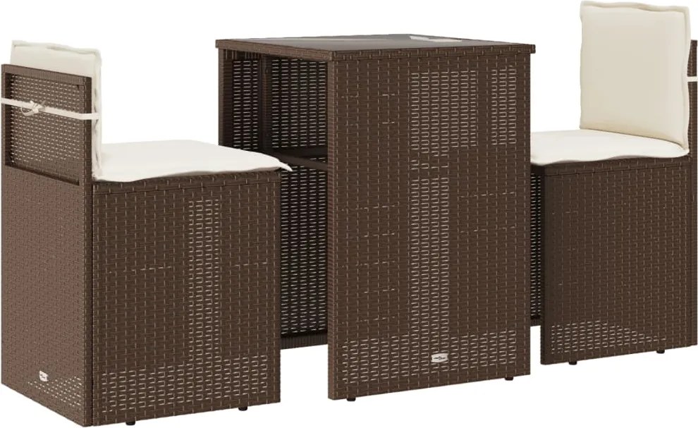vidaXL 3 részes barna polyrattan bisztrógarnitúra párnákkal