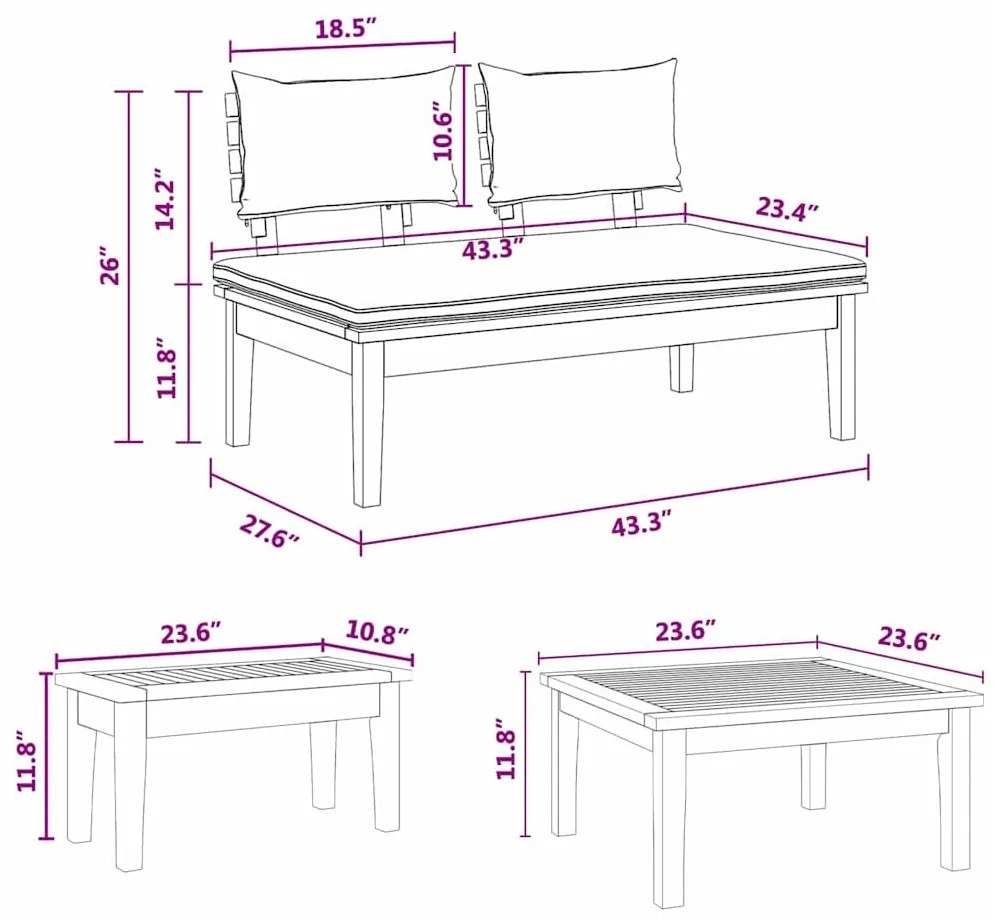 Kert Pad Készlet párnával tárolóval 3 pcs Barna és Krém