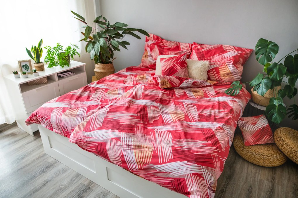 3 részes pamut ágyneműhuzat Red righe 200x140cm+90x70cm TiaHome
