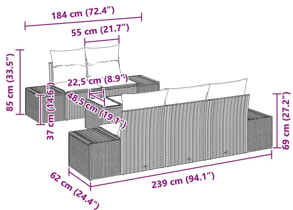 Kerti Kanapé Szett párnával 6 pcs Bézs polirattan