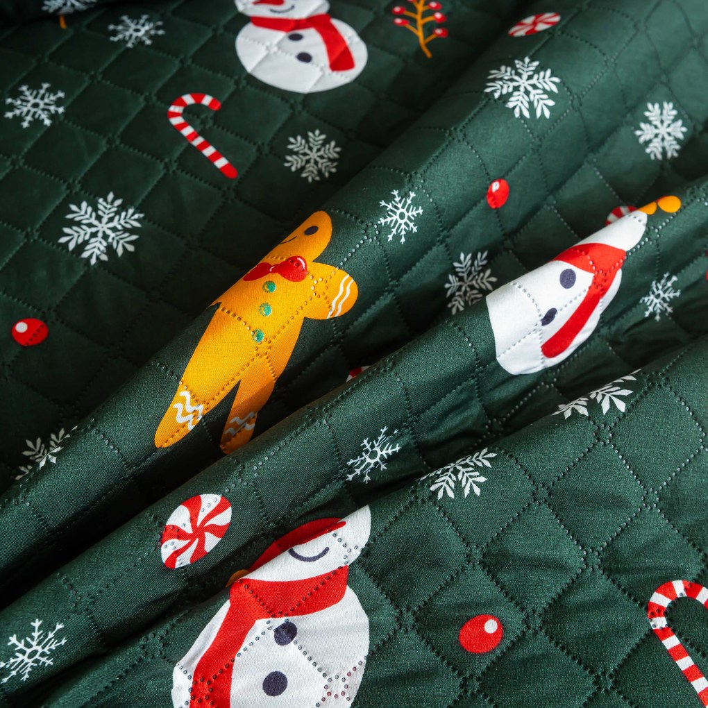 SNOWMAN AND GINGERBREAD ágytakaró, zöld Méret: 170 x 210 cm